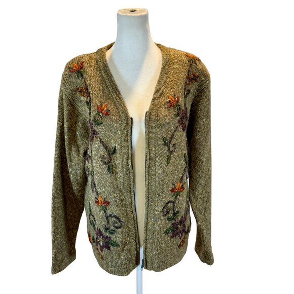 Vintage Graffiti Embroidered Zip Cardigan Sweater - Picture 2 of 8